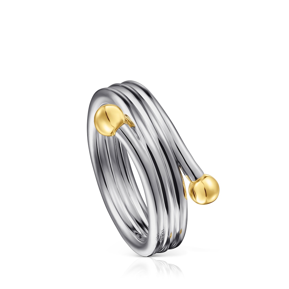 Anillo triple de dark silver con baño de oro 18 kt sobre plata Beach image number 0