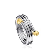 Anillo triple de dark silver con baño de oro 18 kt sobre plata St Tropez