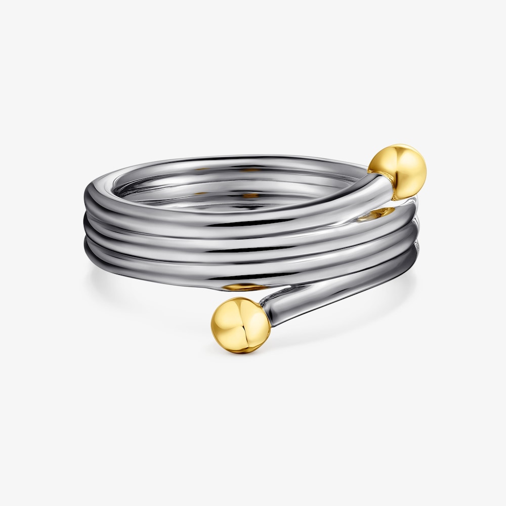 Anillo triple de dark silver con ba&ntilde;o de oro 18 kt sobre plata Beach