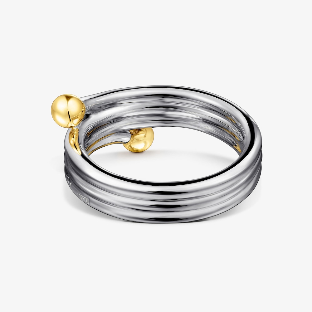 Anillo triple de dark silver con ba&ntilde;o de oro 18 kt sobre plata Beach