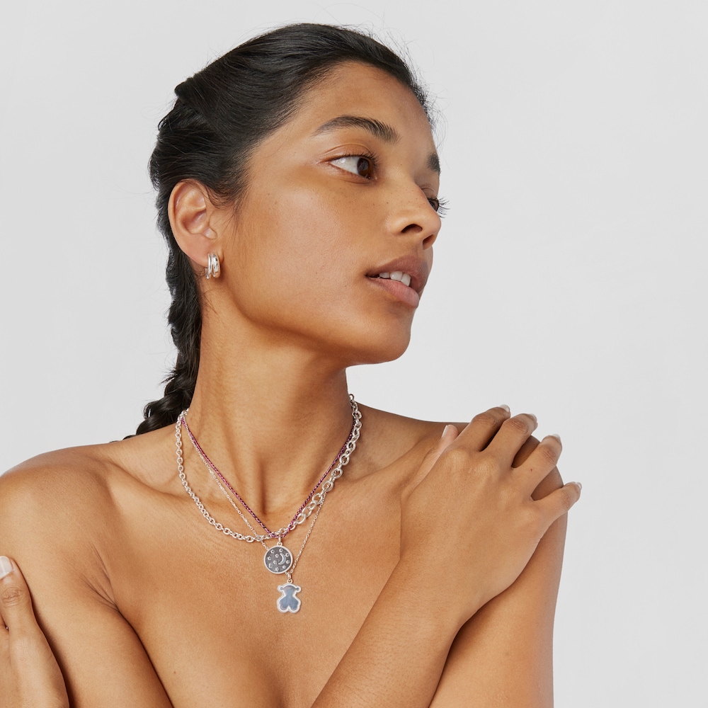 Pendentif m&eacute;daille en argent silhouette ourson Efecttous