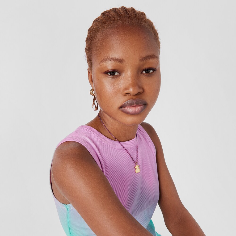 Dije medalla con ba&ntilde;o de oro 18 kt sobre plata silueta oso Effecttous