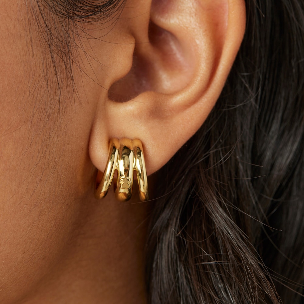 Pendientes triple aro con baño de oro 18 kt sobre plata TOUS fellow image number 5