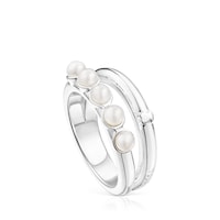 Silver TOUS Fellow Double ring with pearls