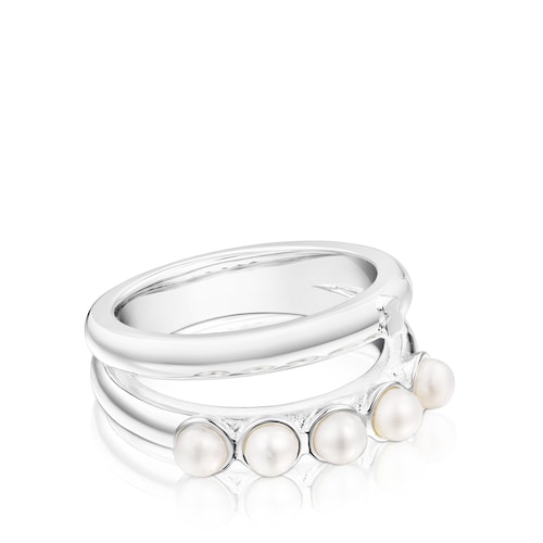 Silver TOUS Fellow Double ring with pearls