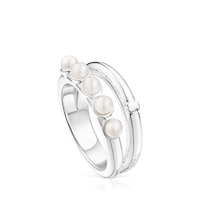 Silver TOUS Fellow Double ring with pearls