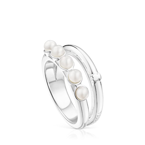 Silver TOUS Fellow Double ring with pearls