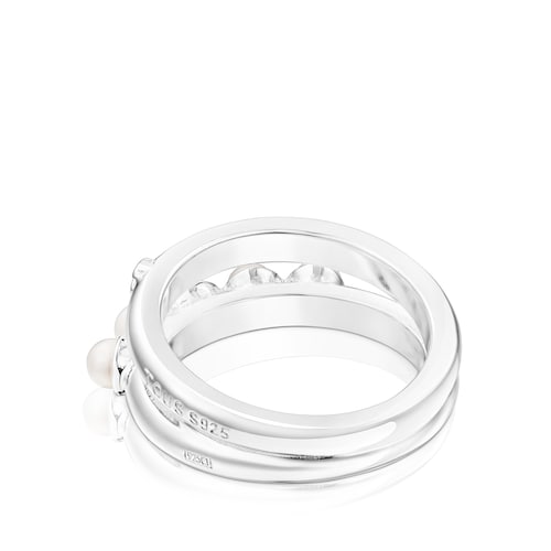 Silver TOUS Fellow Double ring with pearls