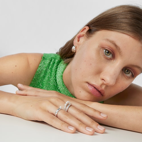 Silver TOUS Fellow Double ring with pearls