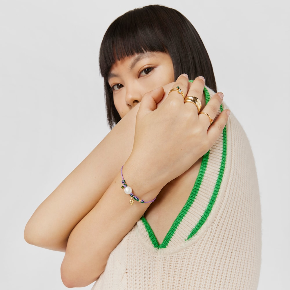 Pulsera de nylon con cromodi&oacute;psido y perla cultivada Virtual Garden