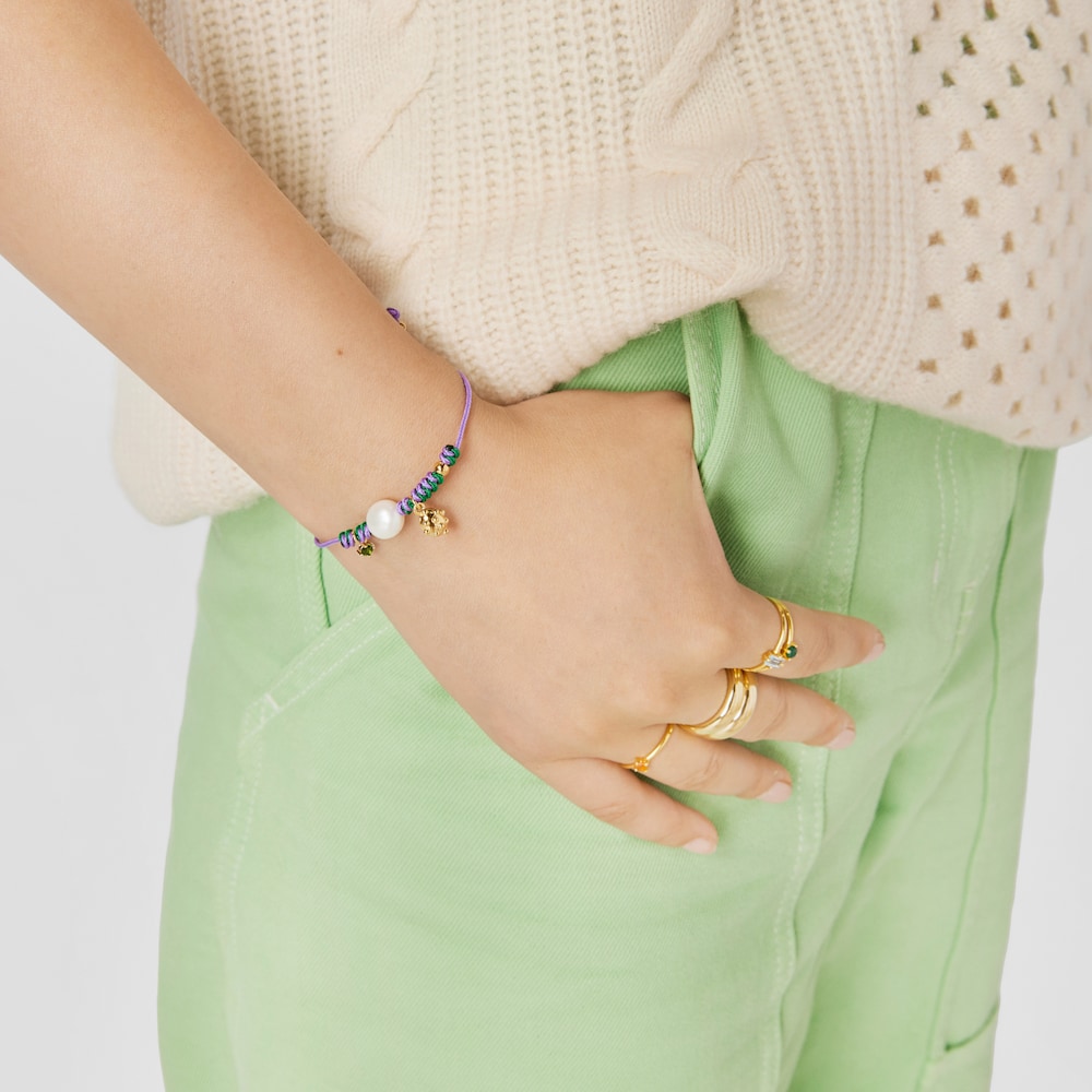 Pulsera de nylon con cromodi&oacute;psido y perla cultivada Virtual Garden