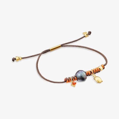 Pulseira Virtual&nbsp;Garden em nylon com carnelian e p&eacute;rola cultivada cinzenta