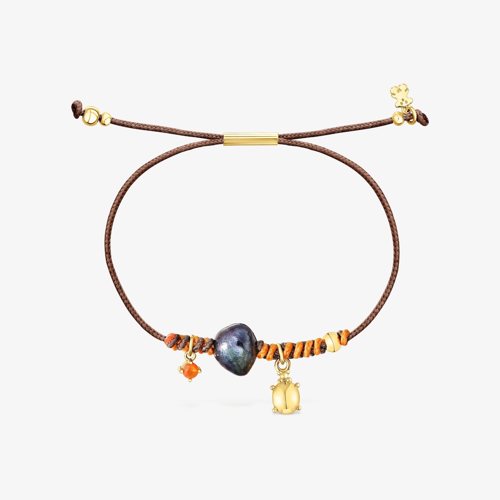 Pulseira Virtual&nbsp;Garden em nylon com carnelian e p&eacute;rola cultivada cinzenta