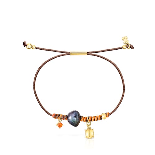 Pulseira Virtual&nbsp;Garden em nylon com carnelian e p&eacute;rola cultivada cinzenta