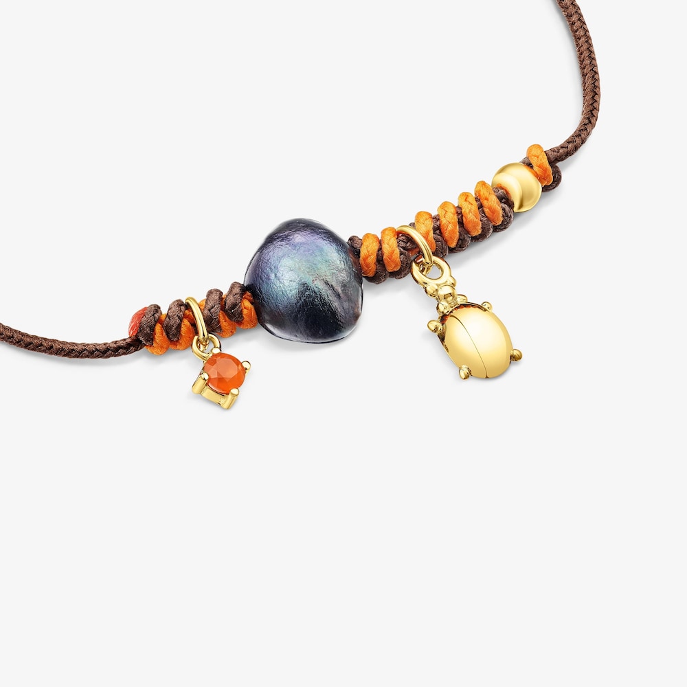 Pulseira Virtual&nbsp;Garden em nylon com carnelian e p&eacute;rola cultivada cinzenta