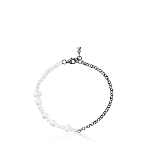 Dark silver Virtual Garden Bracelet with cultured pearls