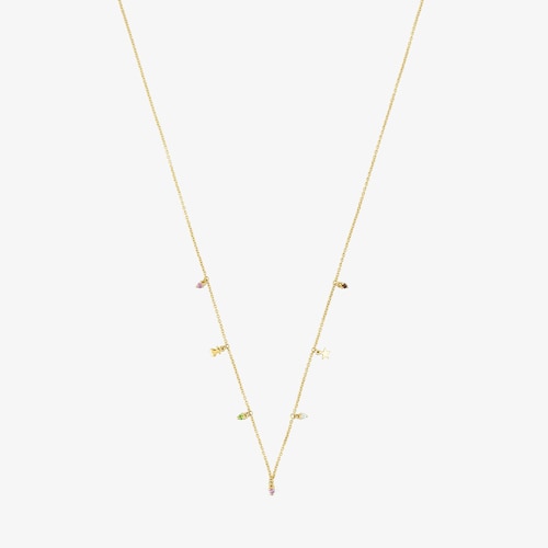 18K Solid Gold Virtual&nbsp;Garden Necklace with gemstones and charms