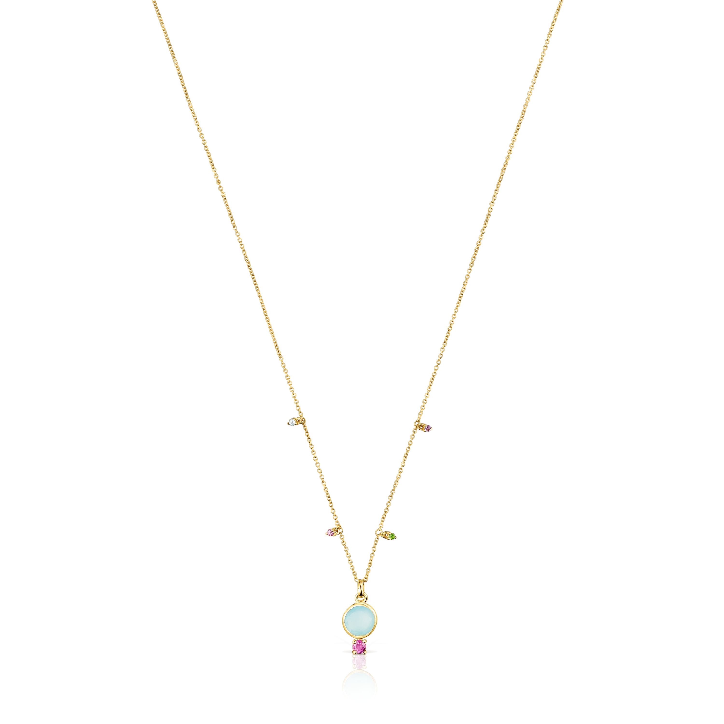 Gold Virtual Garden Necklace with chalcedony and gemstones