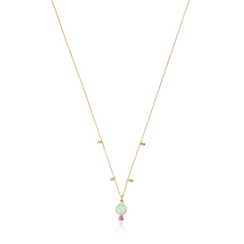 Gold Virtual Garden Necklace with chalcedony and gemstones