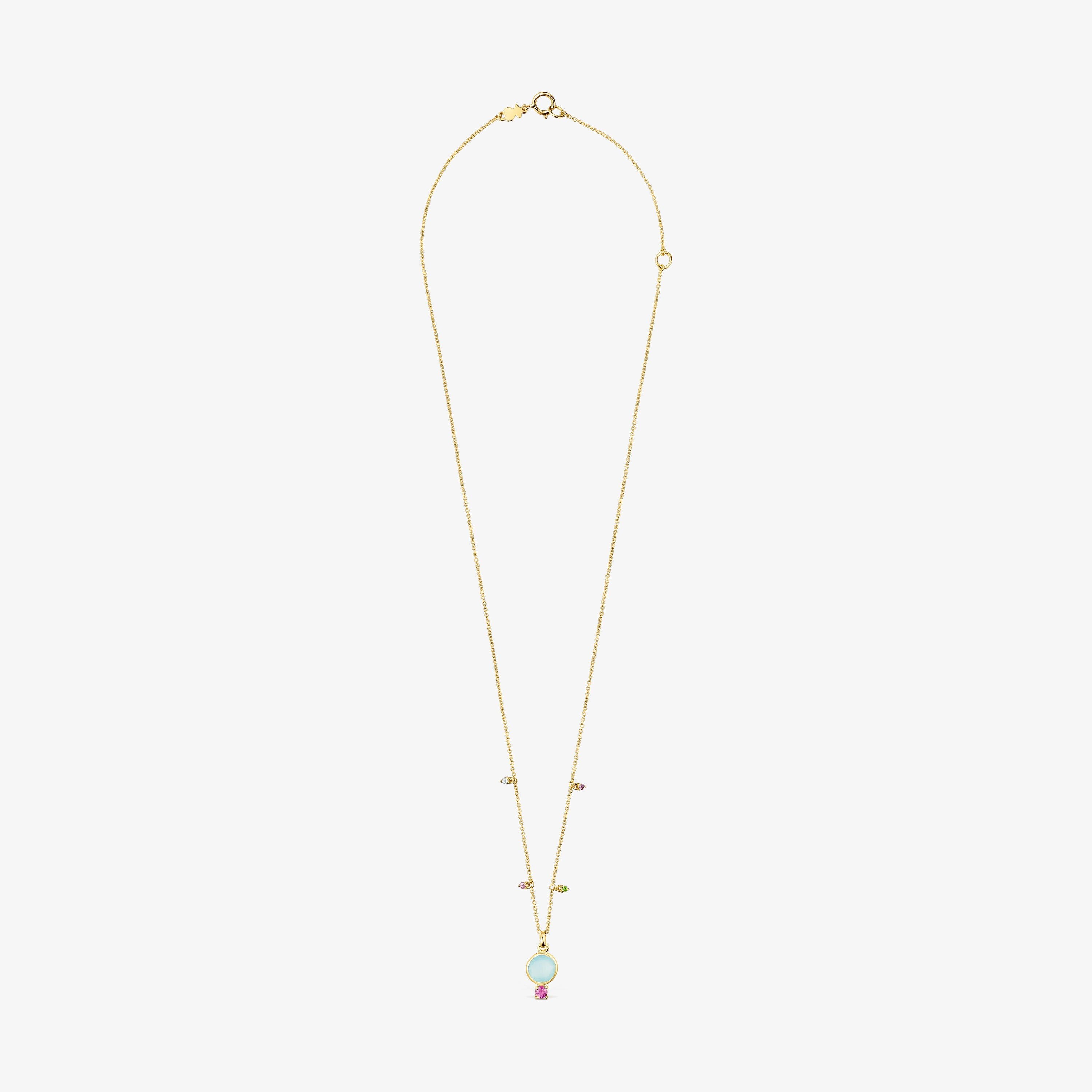 18K Solid Gold Virtual Garden Necklace with chalcedony and gemstones