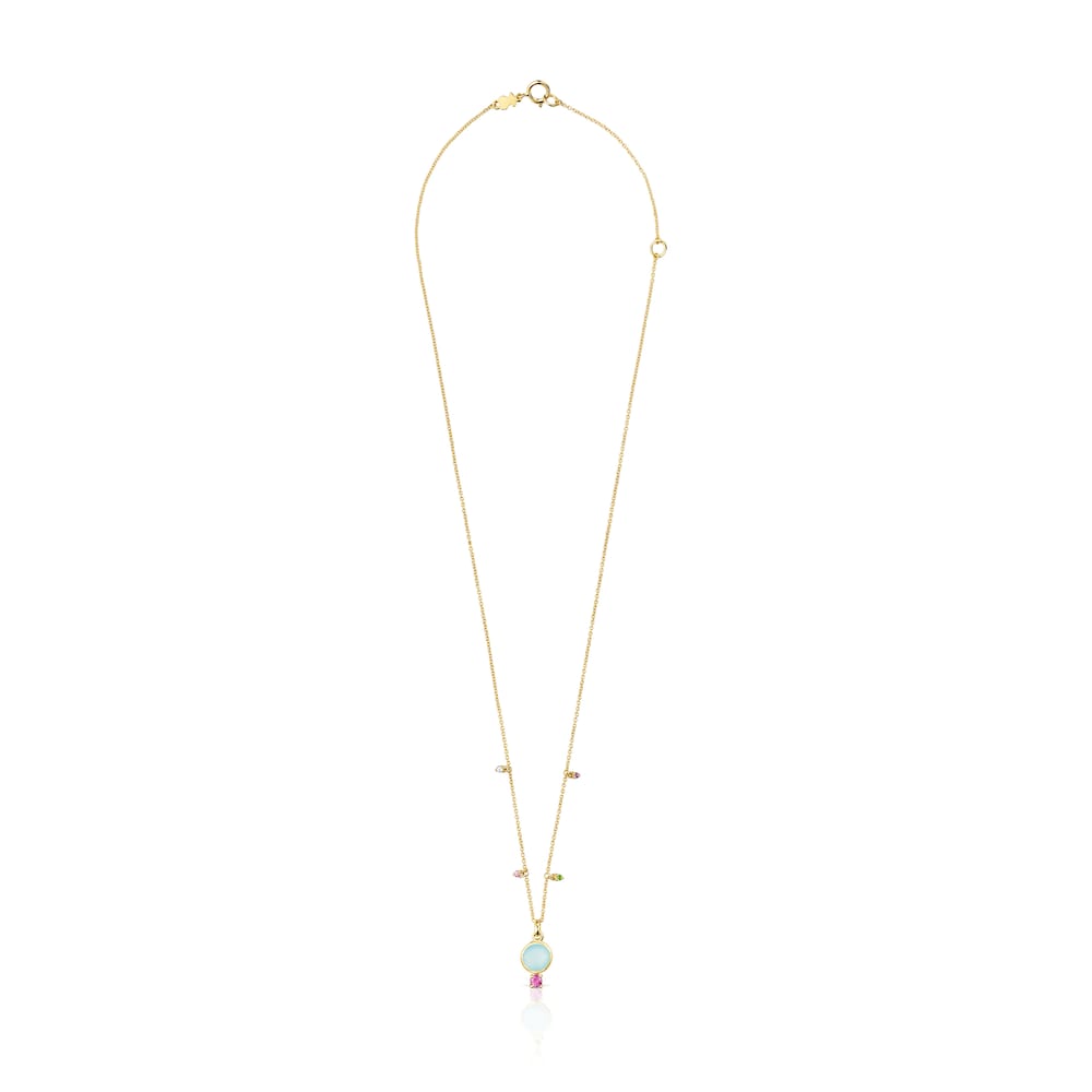 Gold Virtual Garden Necklace with chalcedony and gemstones