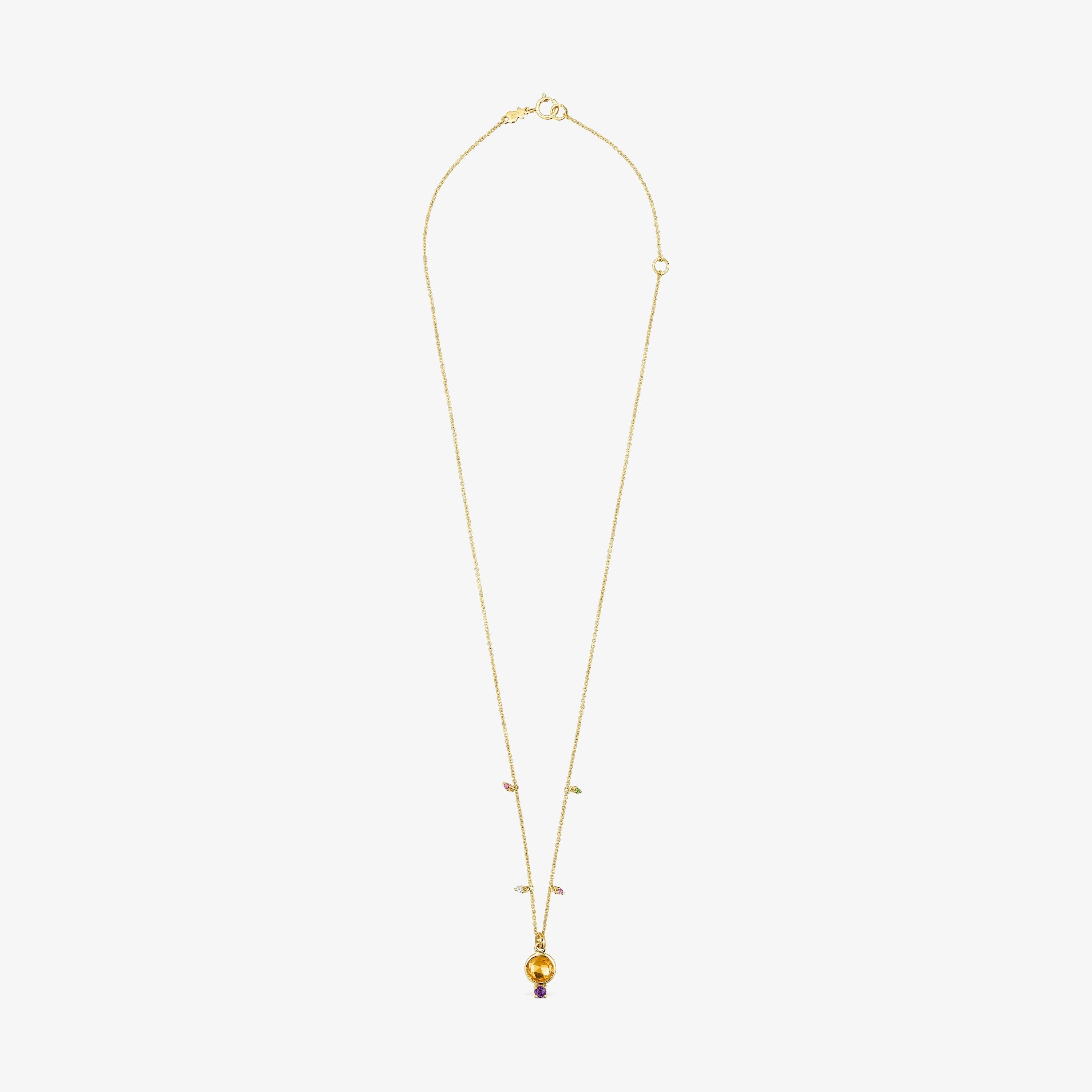 18K Solid Gold Virtual Garden Necklace with citrine and gemstones