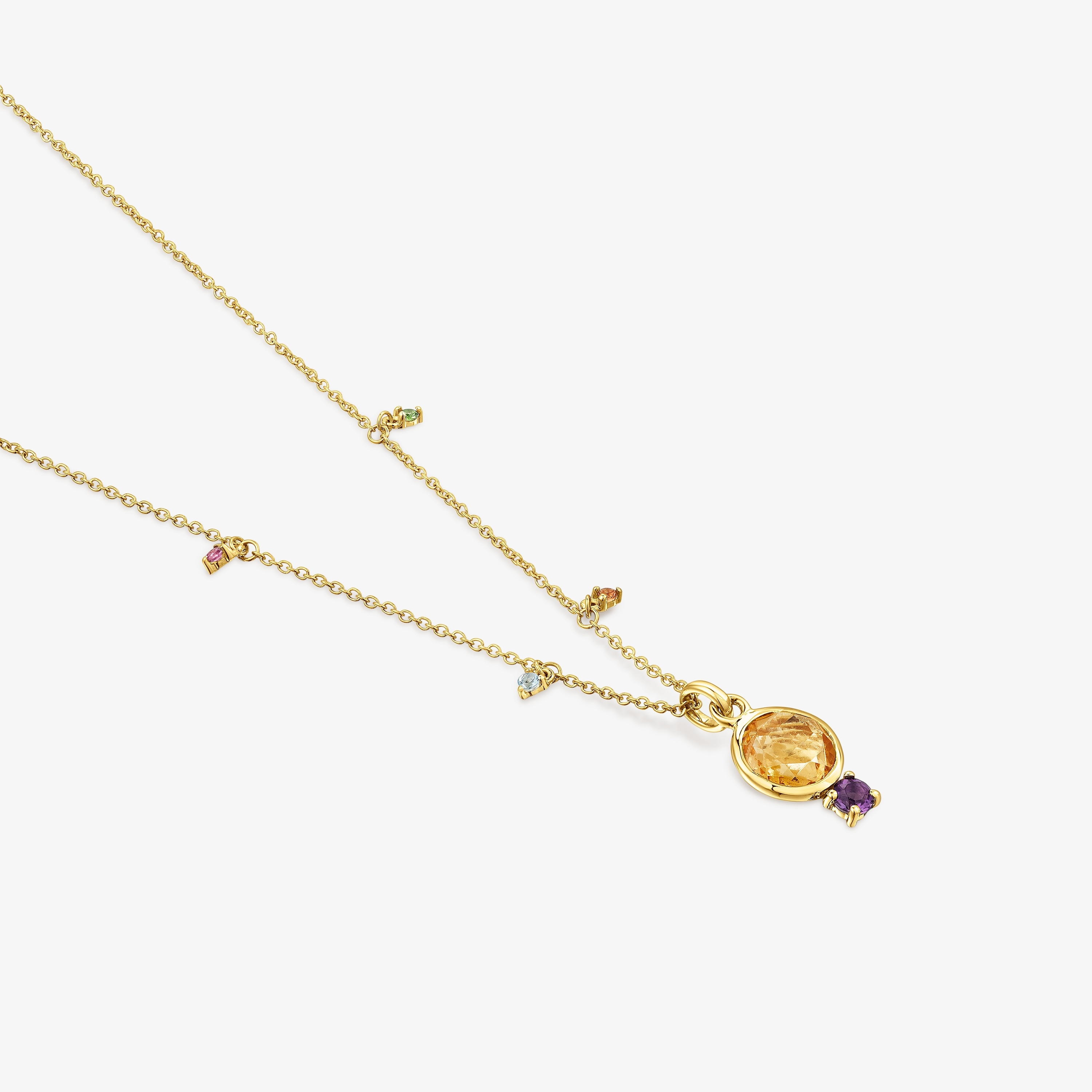 18K Solid Gold Virtual Garden Necklace with citrine and gemstones