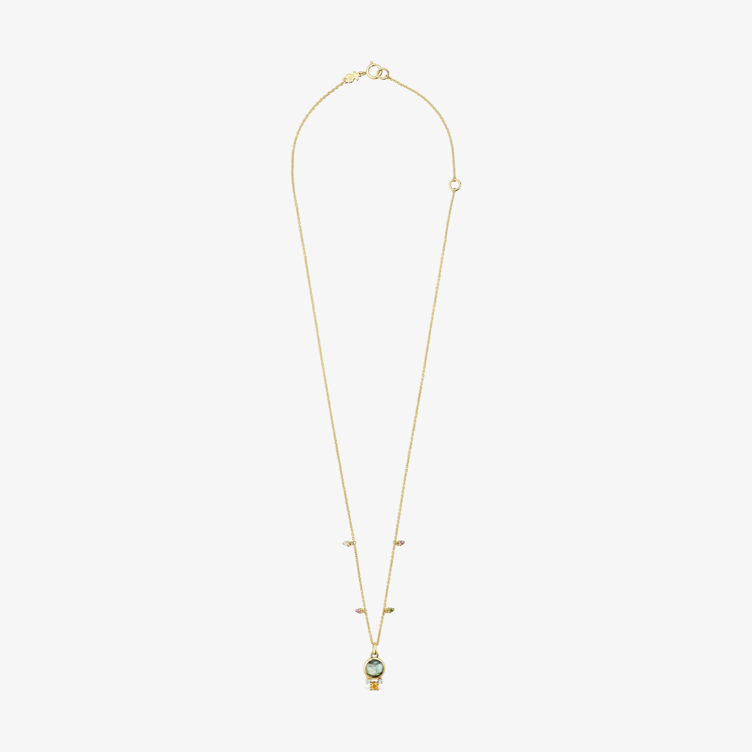 18K Solid Gold Virtual Garden Necklace with labradorite and gemstones