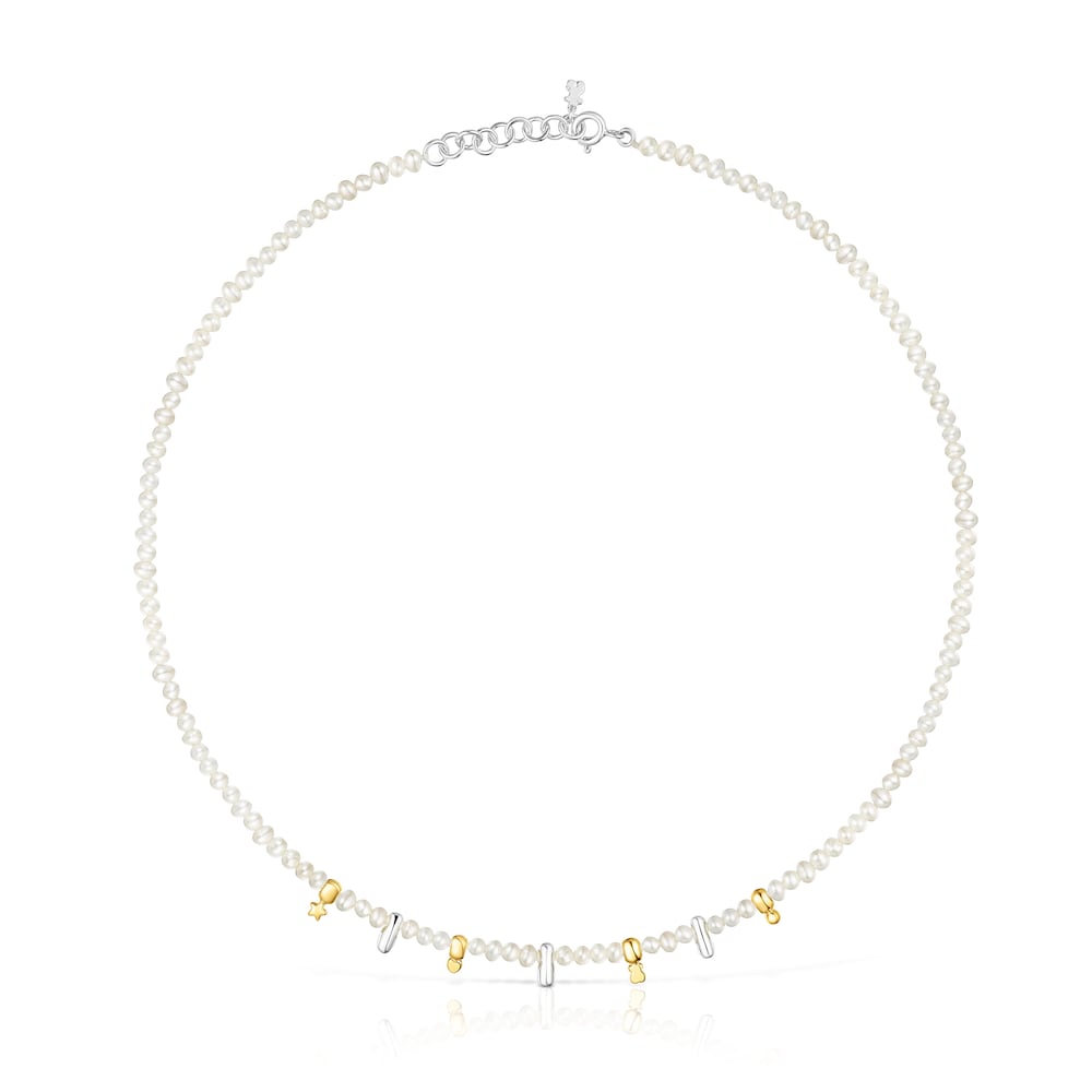Silver and silver vermeil Virtual Garden Necklace with charms and cultured pearls image number 0