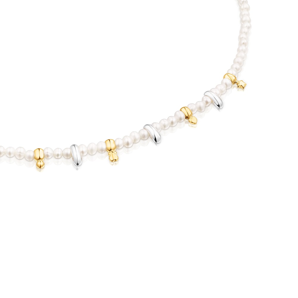 Silver and silver vermeil Virtual Garden Necklace with charms and cultured pearls image number 1