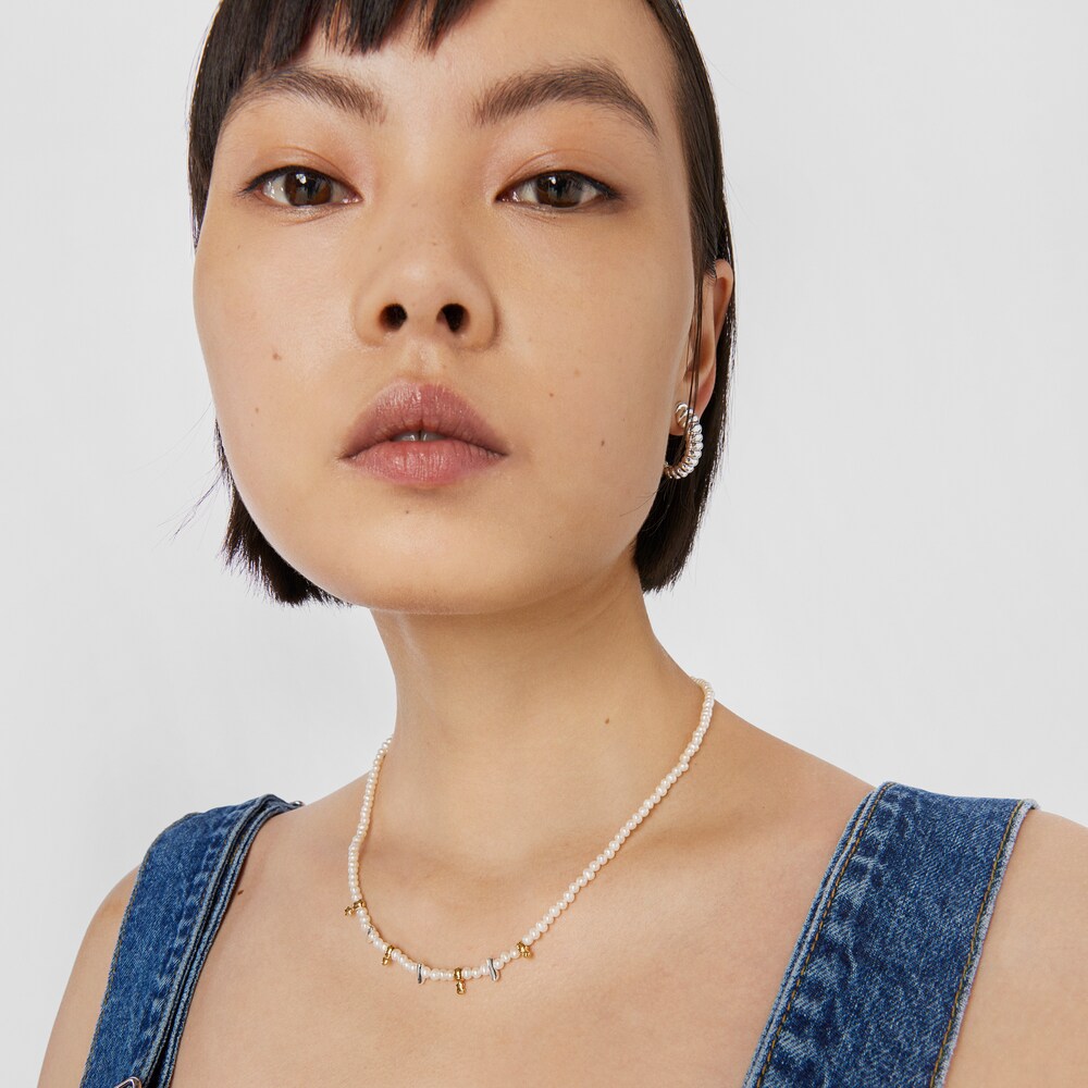 Silver and silver vermeil Virtual Garden Necklace with charms and cultured pearls image number 5