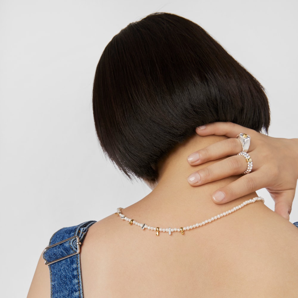 Silver and silver vermeil Virtual Garden Necklace with charms and cultured pearls image number 6