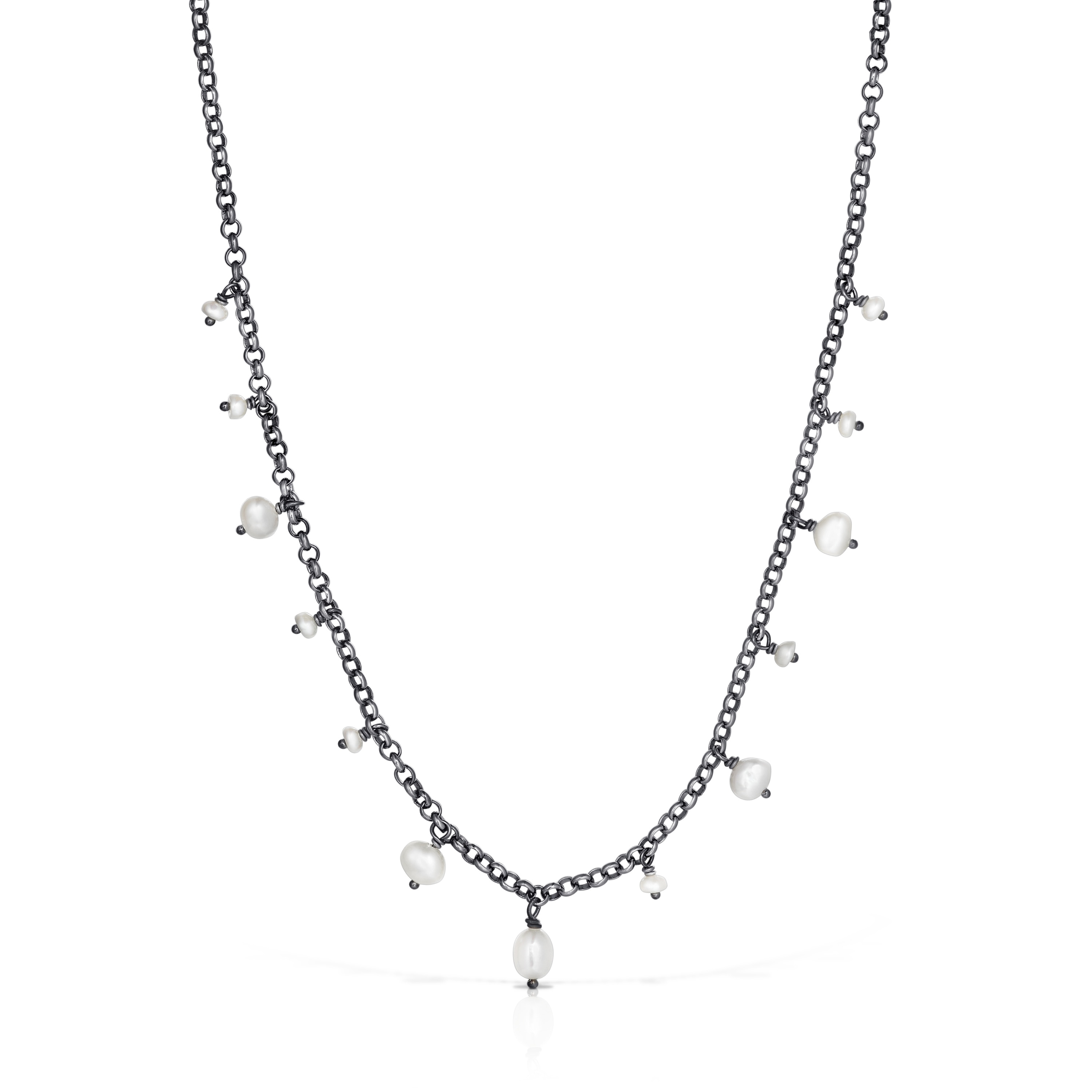 Dark silver Virtual Garden Necklace with cultured pearls