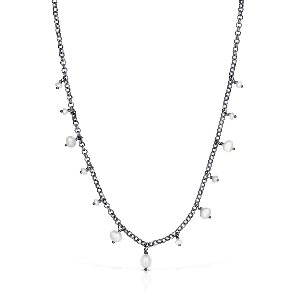 Dark silver Virtual Garden Necklace with cultured pearls image number 0