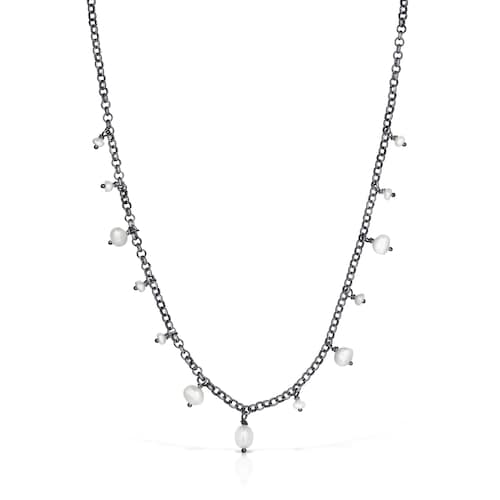 Dark silver Virtual Garden Necklace with cultured pearls