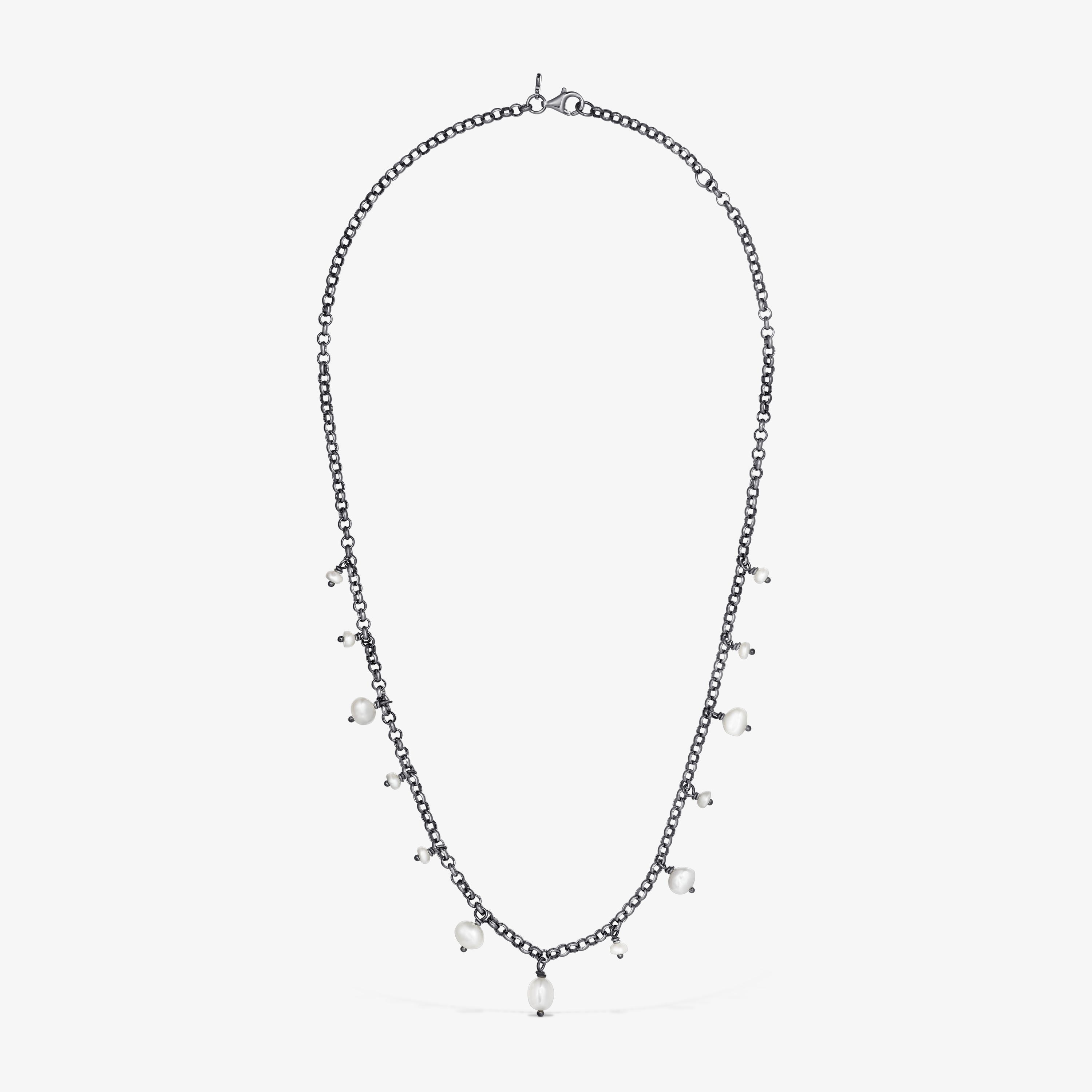 Dark silver Virtual Garden Necklace with cultured pearls