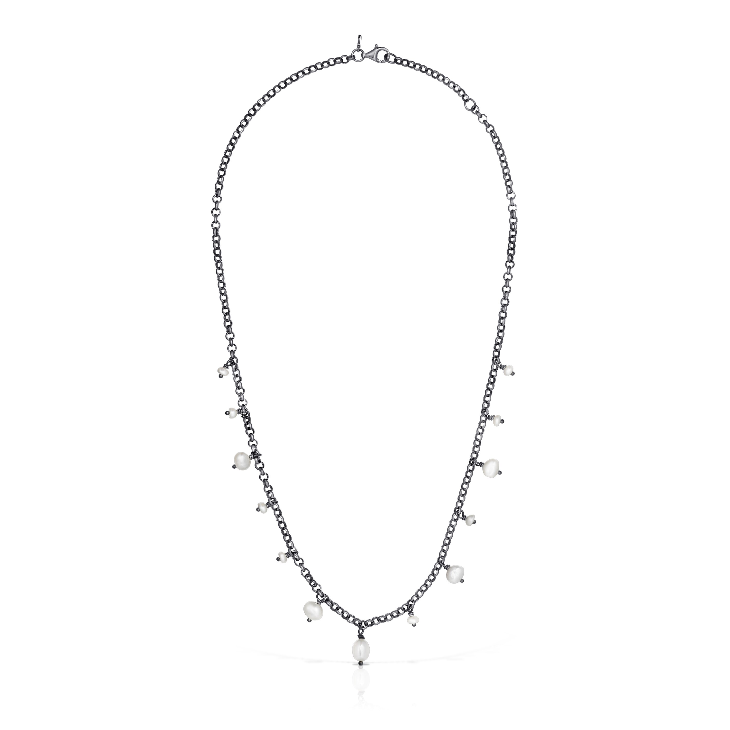 Dark silver Virtual Garden Necklace with cultured pearls