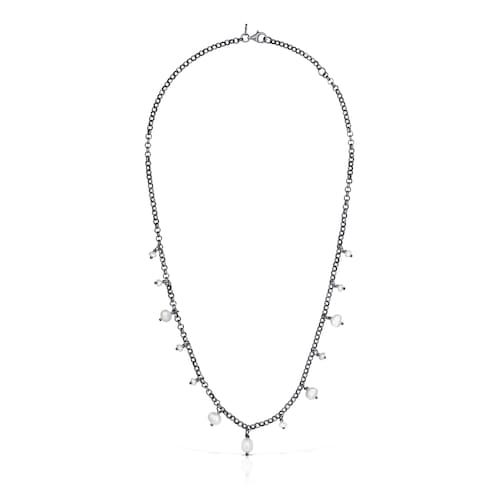 Dark silver Virtual Garden Necklace with cultured pearls