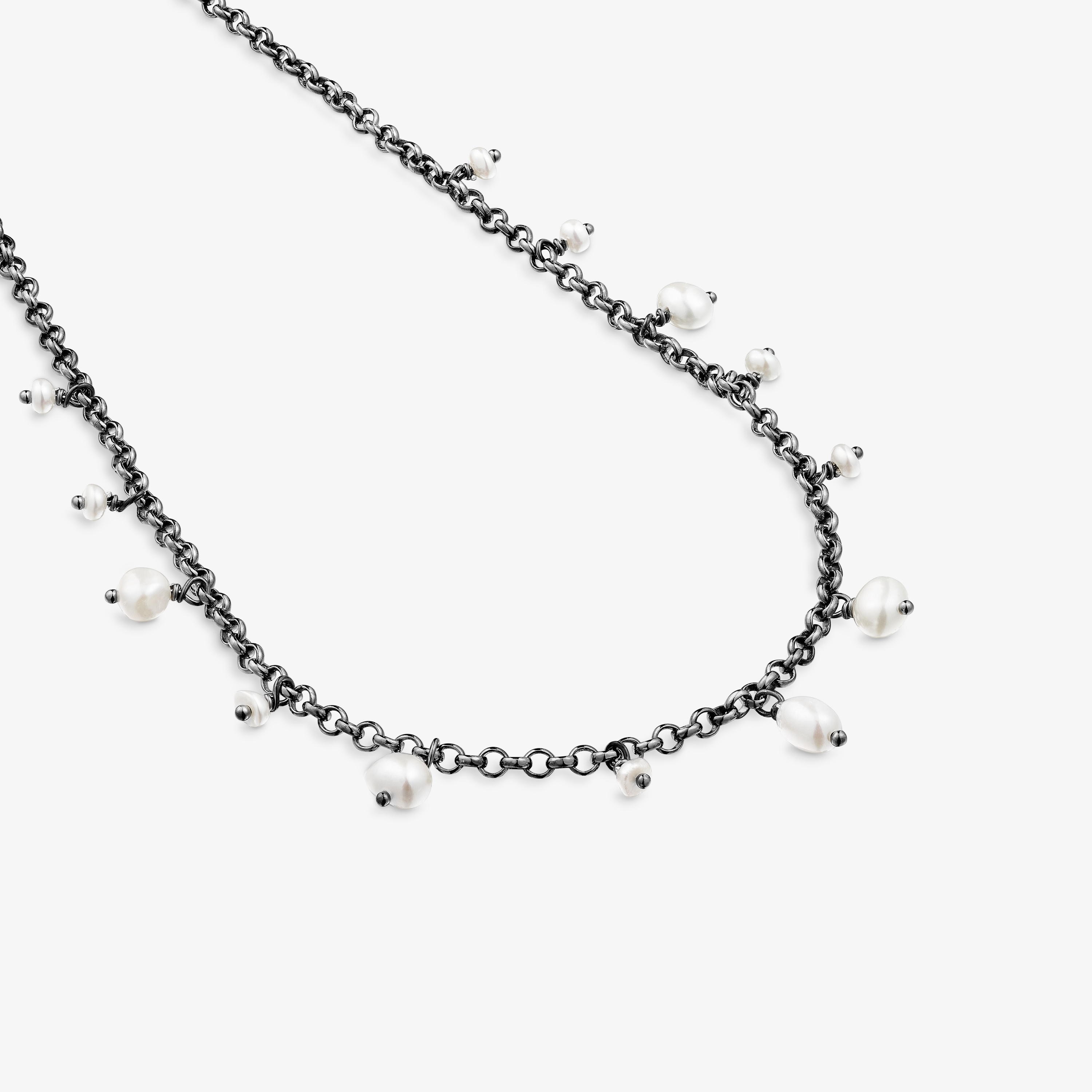Dark silver Virtual Garden Necklace with cultured pearls
