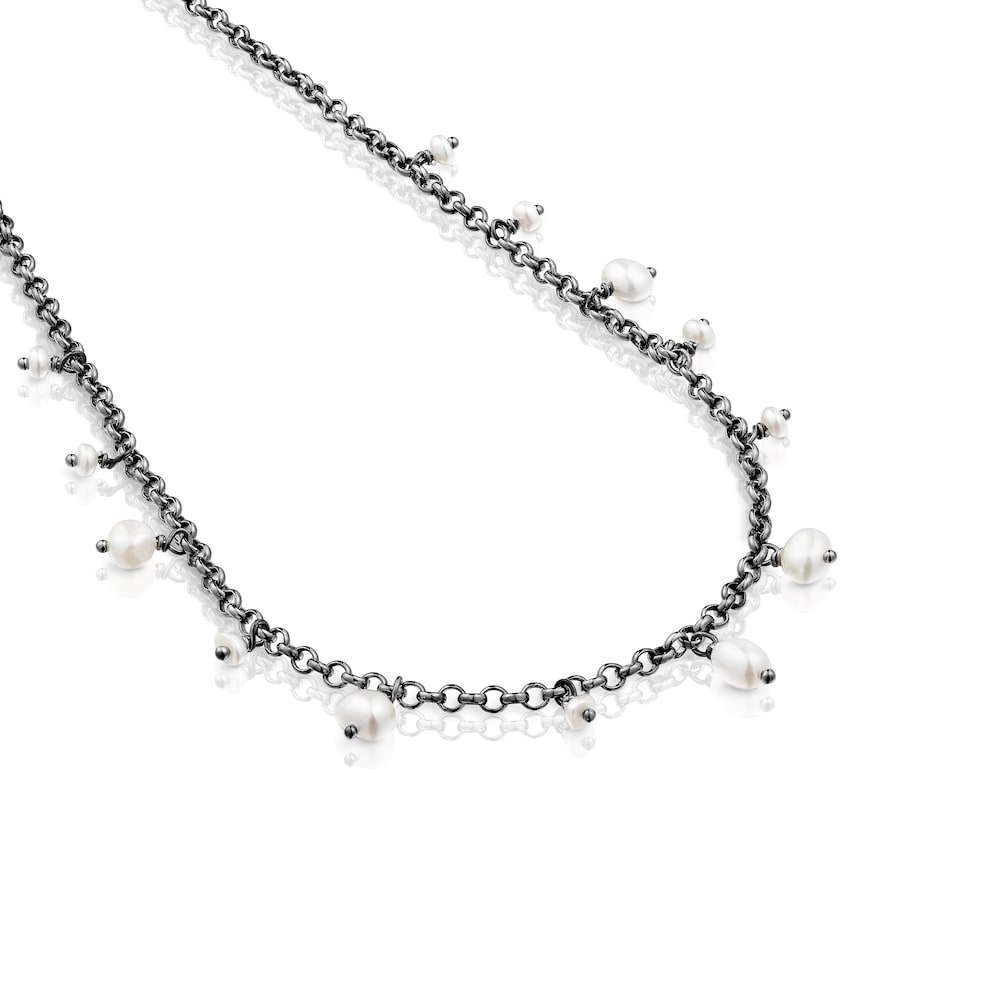 Dark silver Virtual Garden Necklace with cultured pearls image number 2
