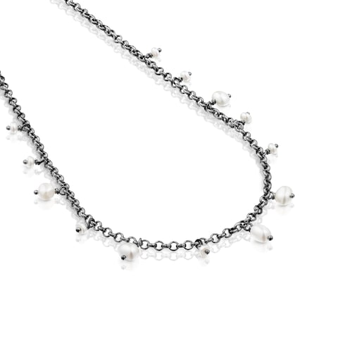 Dark silver Virtual Garden Necklace with cultured pearls