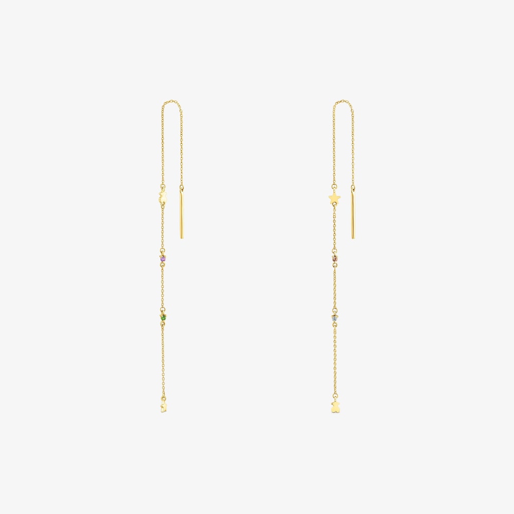 Aretes largos de oro y gemas Virtual Garden