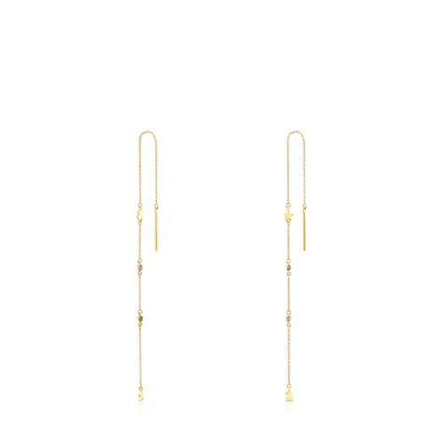 Long gold Virtual Garden Earrings with gemstones