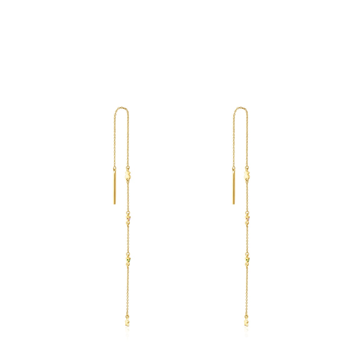 Long gold Virtual Garden Earrings with gemstones