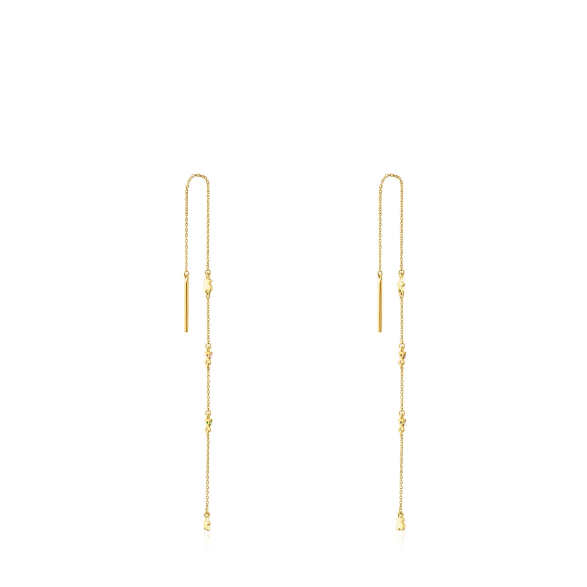 Long gold Virtual Garden Earrings with gemstones