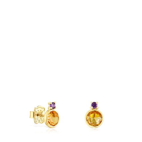 Gold Virtual Garden Earrings with citrine and amethyst