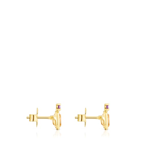 Gold Virtual Garden Earrings with citrine and amethyst