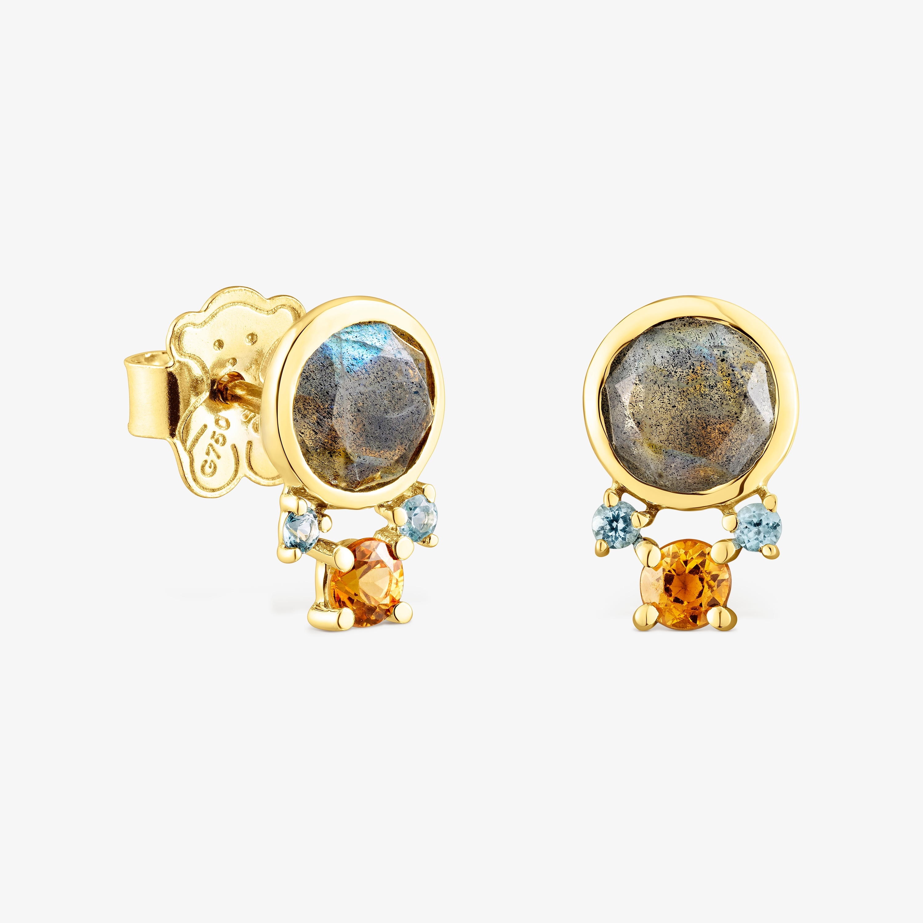 18K Solid Gold Virtual Garden Earrings with labradorite and gemstones