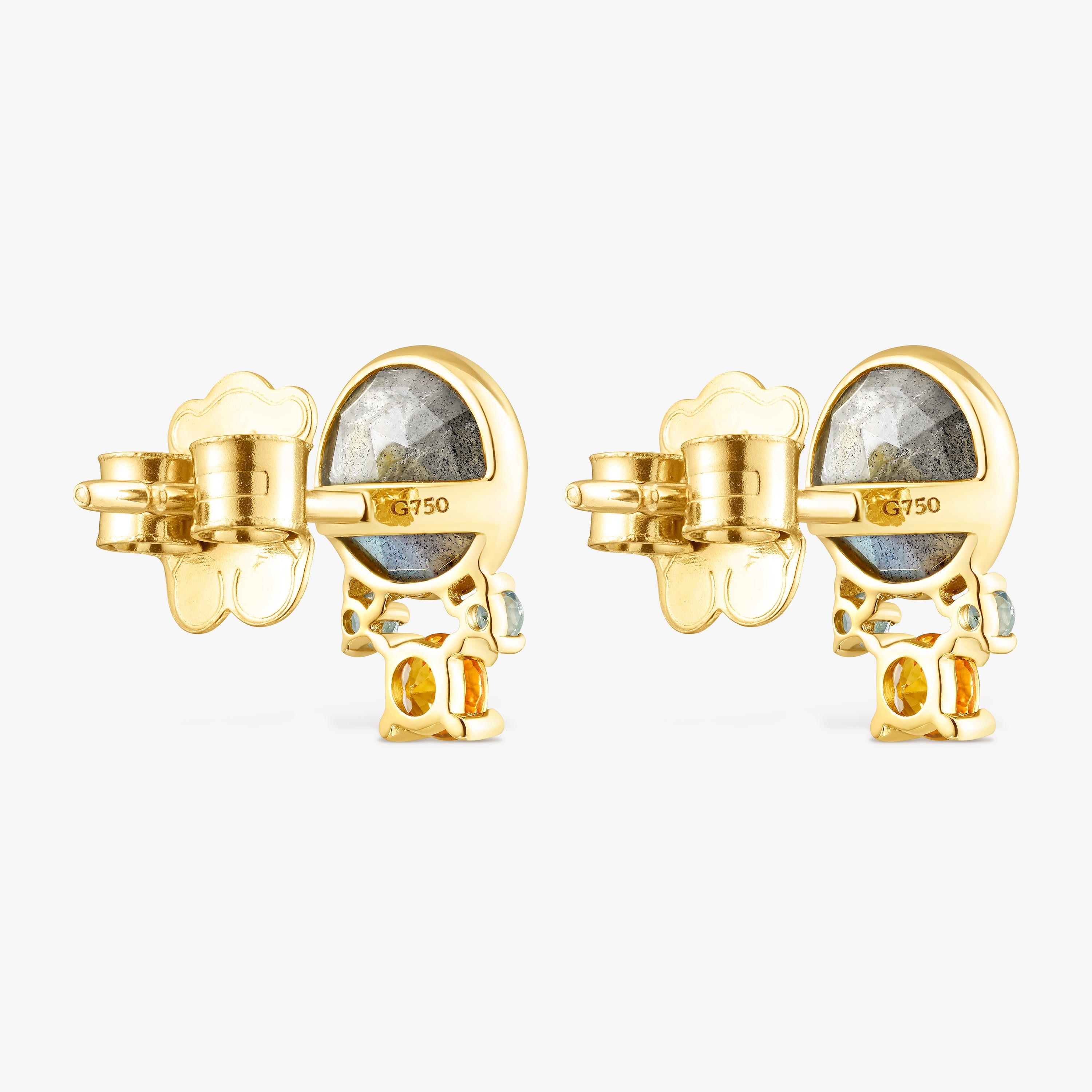 18K Solid Gold Virtual Garden Earrings with labradorite and gemstones