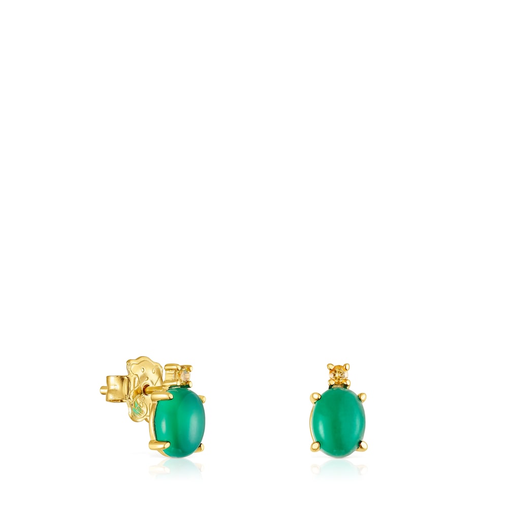 Pendientes con baño de oro 18 kt sobre plata, calcedonia tratada y citrino Virtual Garden image number 0